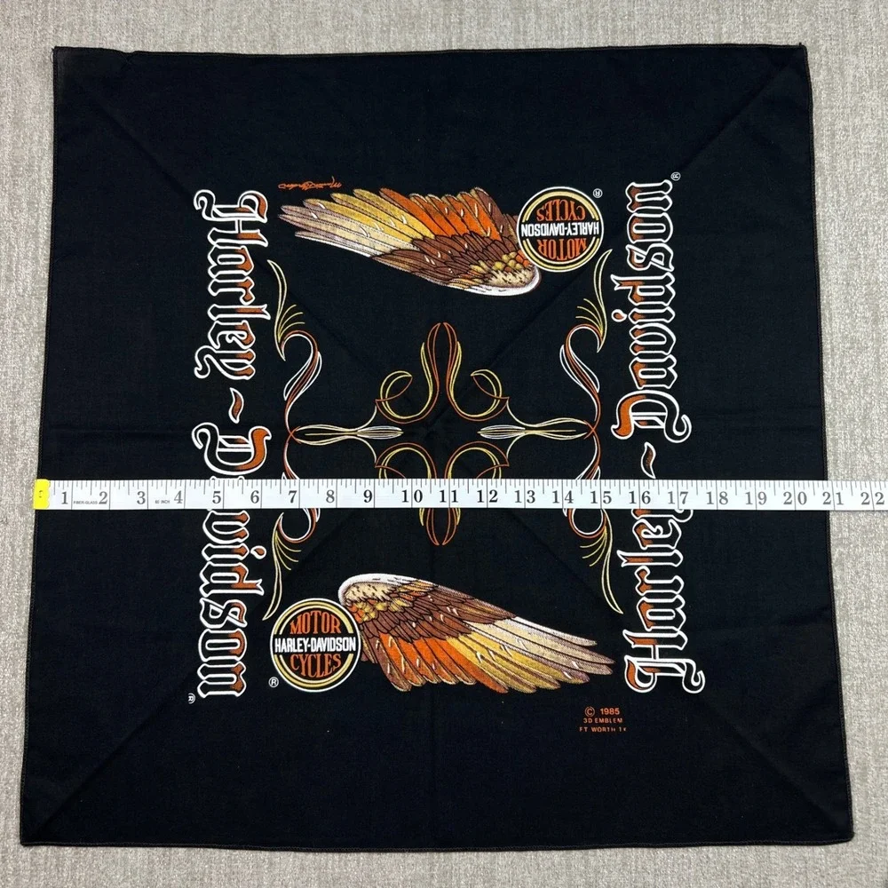 Vintage 1985 3D Emblem Harley Davidson Bandana Black Motorcycle Biker Head Wrap